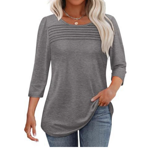 LORENE – PLEATED FRONT 3/4 SLEEVE TOP
