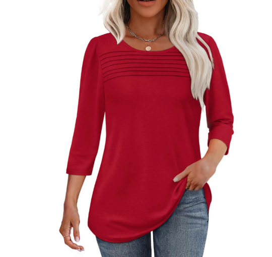 LORENE – PLEATED FRONT 3/4 SLEEVE TOP