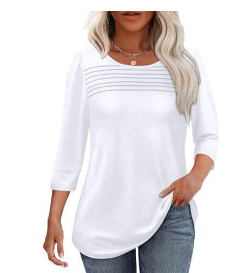 LORENE – PLEATED FRONT 3/4 SLEEVE TOP