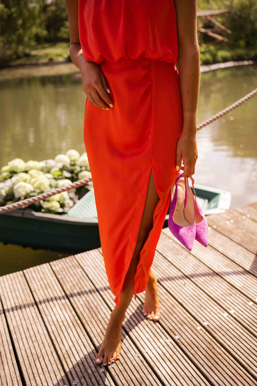 ERICA – DRAPED HALTER MIDI DRESS