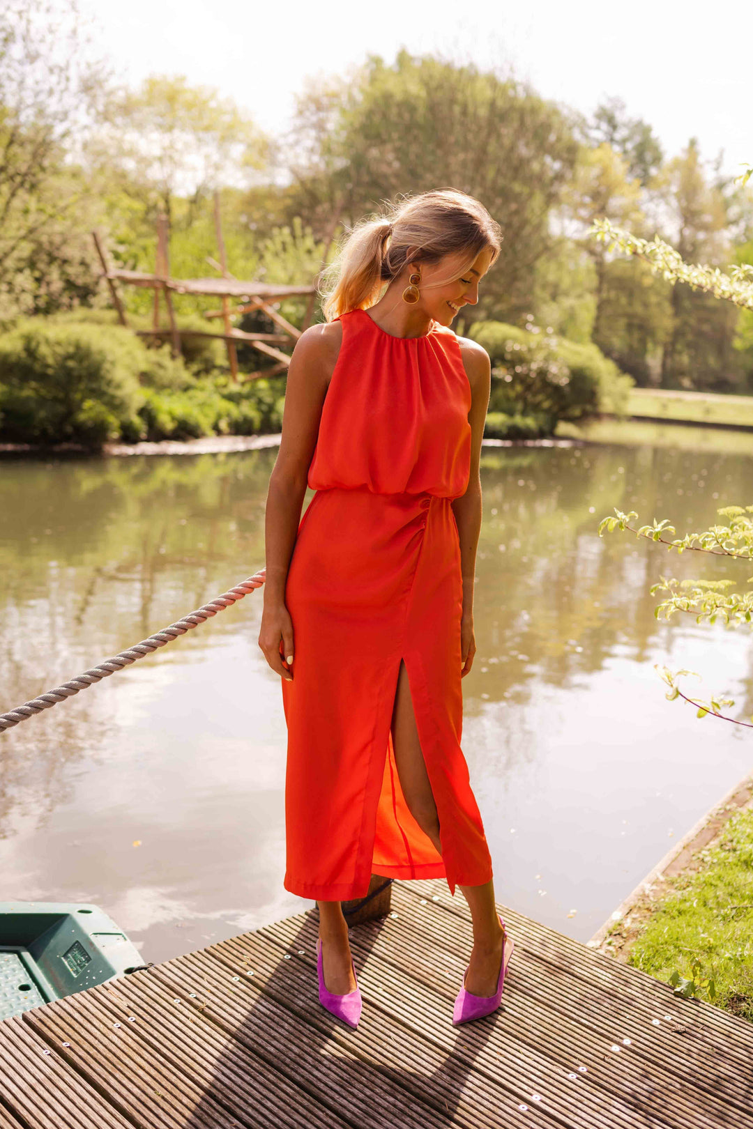 ERICA – DRAPED HALTER MIDI DRESS