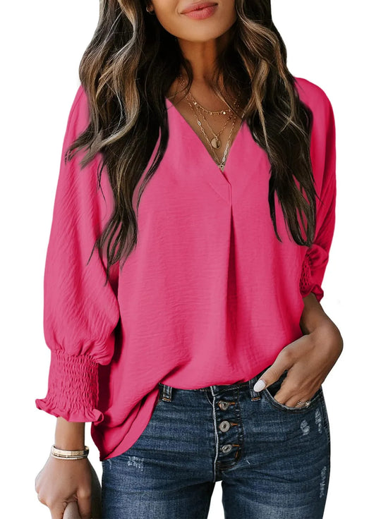 AMELIA - 3/4 SLEEVE V-NECK BLOUSE