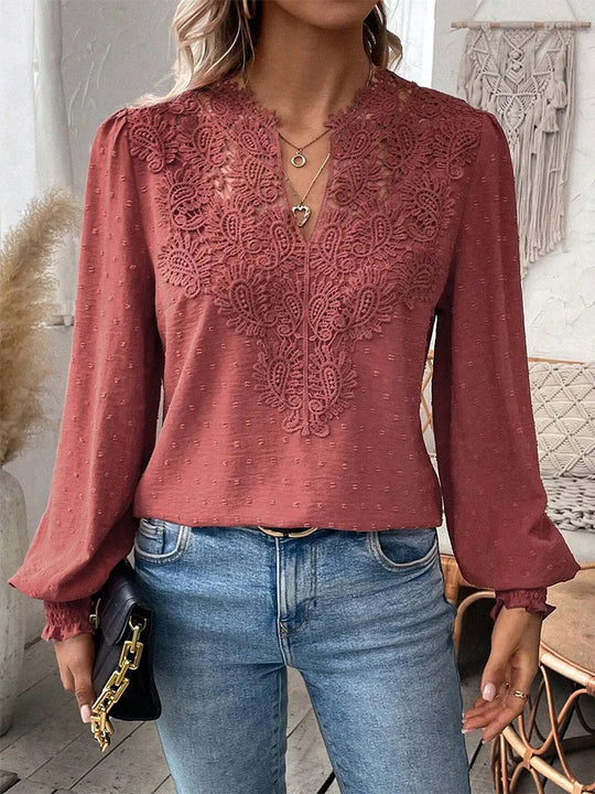 MAREN – LACE BLOUSE WITH V-NECK FINISH
