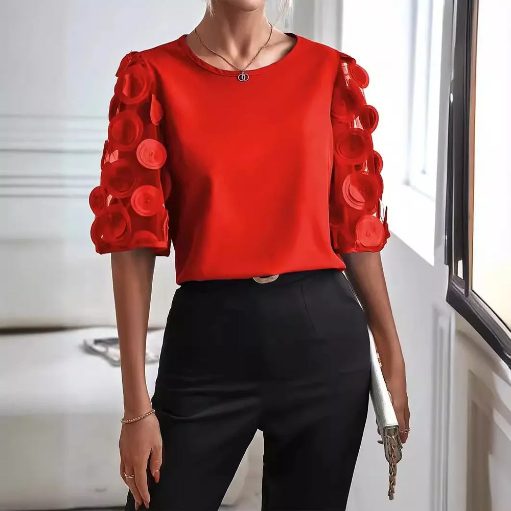 NAOMI – SHEER-SLEEVE BLOUSE