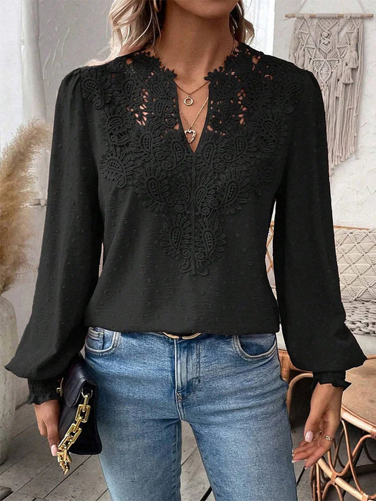 MAREN – LACE BLOUSE WITH V-NECK FINISH