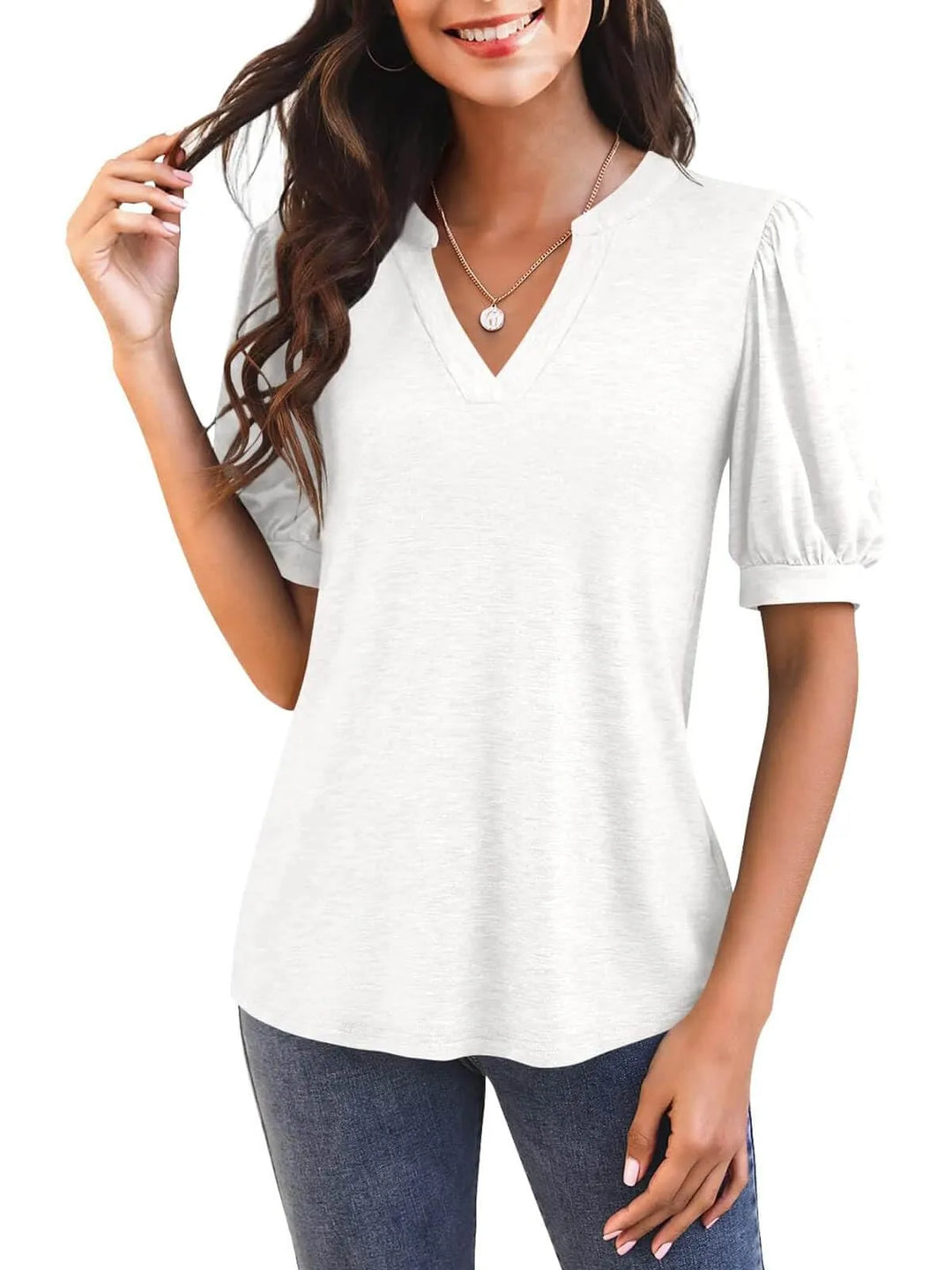NORA – PUFF SLEEVE V-NECK BLOUSE