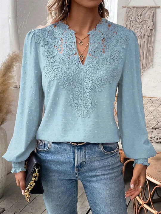 MAREN – LACE BLOUSE WITH V-NECK FINISH