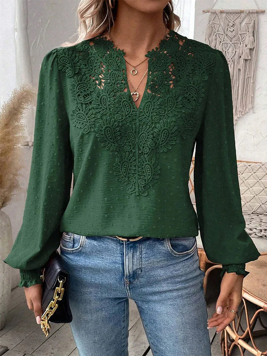 MAREN – LACE BLOUSE WITH V-NECK FINISH