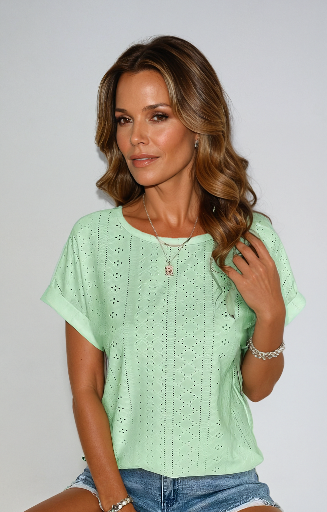 SABINA – CASUAL EYELET TOP