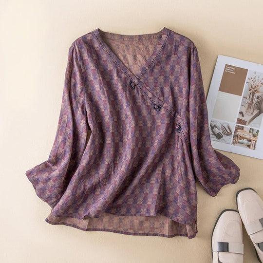LENA – COTTON-LINEN FLORAL BLOUSE