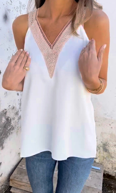 FAYE – LACE TRIM V-NECK TOP