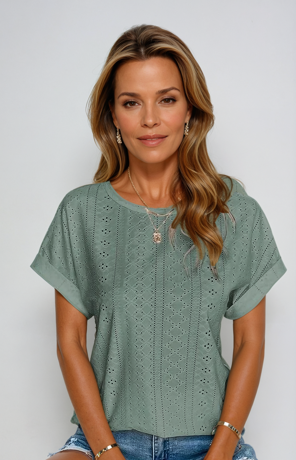 SABINA – CASUAL EYELET TOP