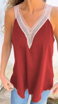 FAYE – LACE TRIM V-NECK TOP