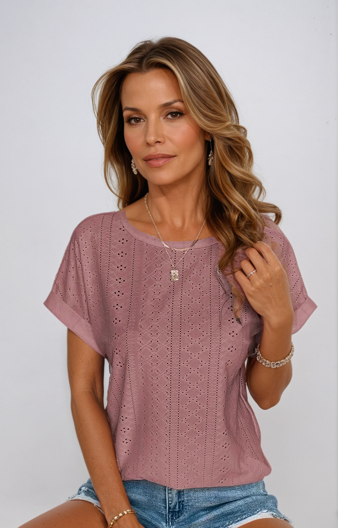 SABINA – CASUAL EYELET TOP