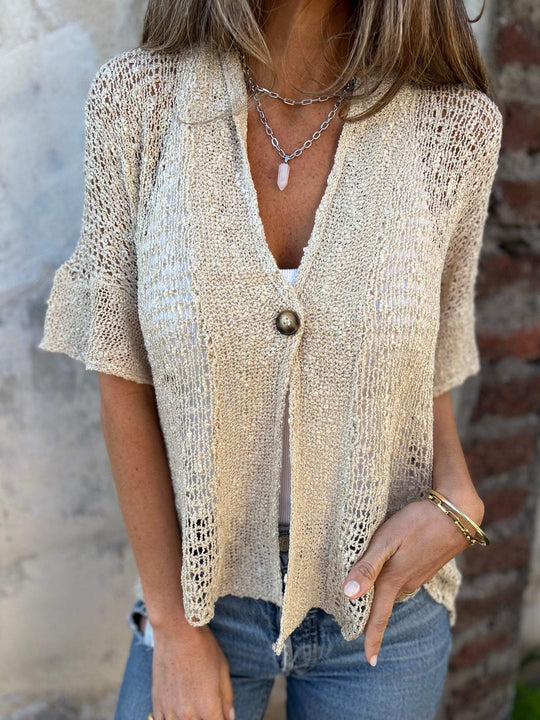 CYRA – TEXTURED V-NECK TOP