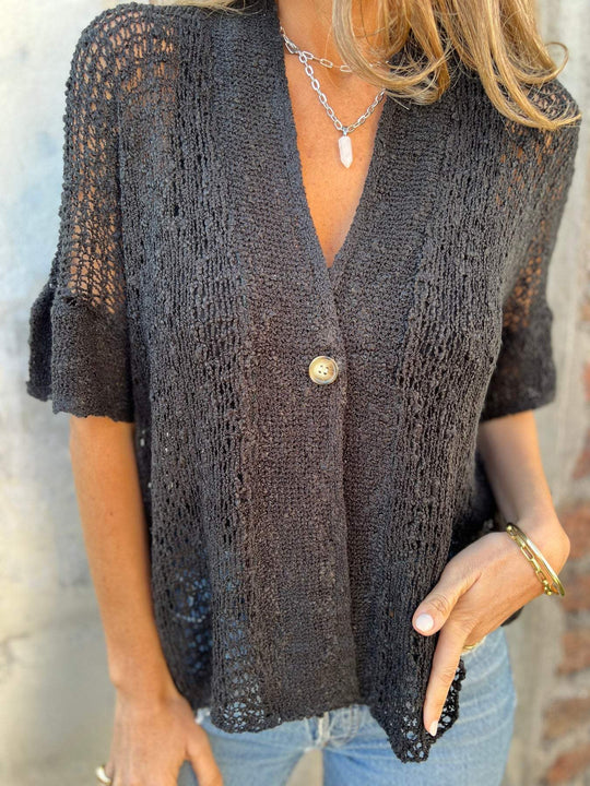 CYRA – TEXTURED V-NECK TOP