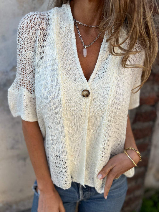 CYRA – TEXTURED V-NECK TOP