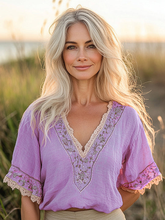 ELIZA – VIBRANT FLORAL V-NECK BLOUSE