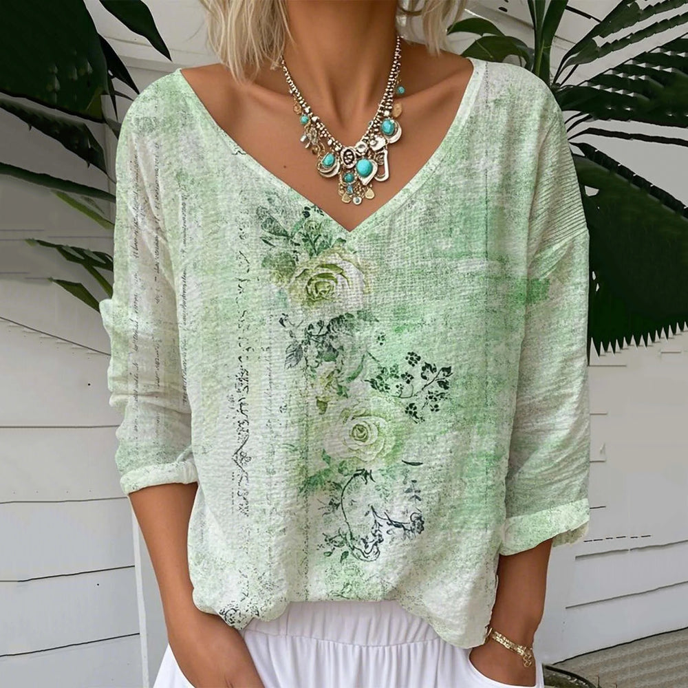ISLA – FLORAL LINEN-BLEND TOP