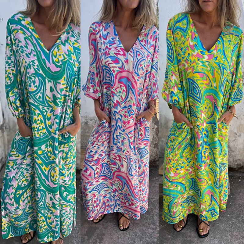 CIARA – COLOURFUL MAXI DRESS WITH POCKETS