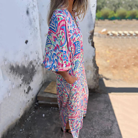 CIARA – COLOURFUL MAXI DRESS WITH POCKETS