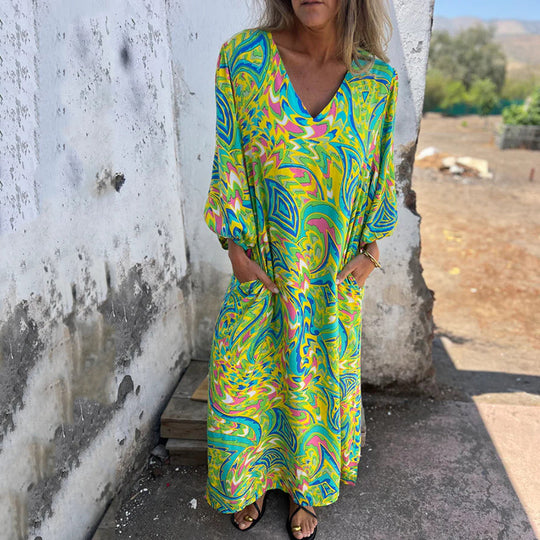 CIARA – COLOURFUL MAXI DRESS WITH POCKETS