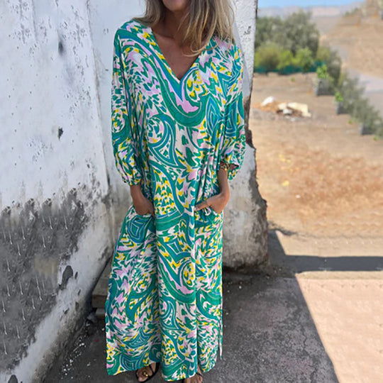 CIARA – COLOURFUL MAXI DRESS WITH POCKETS