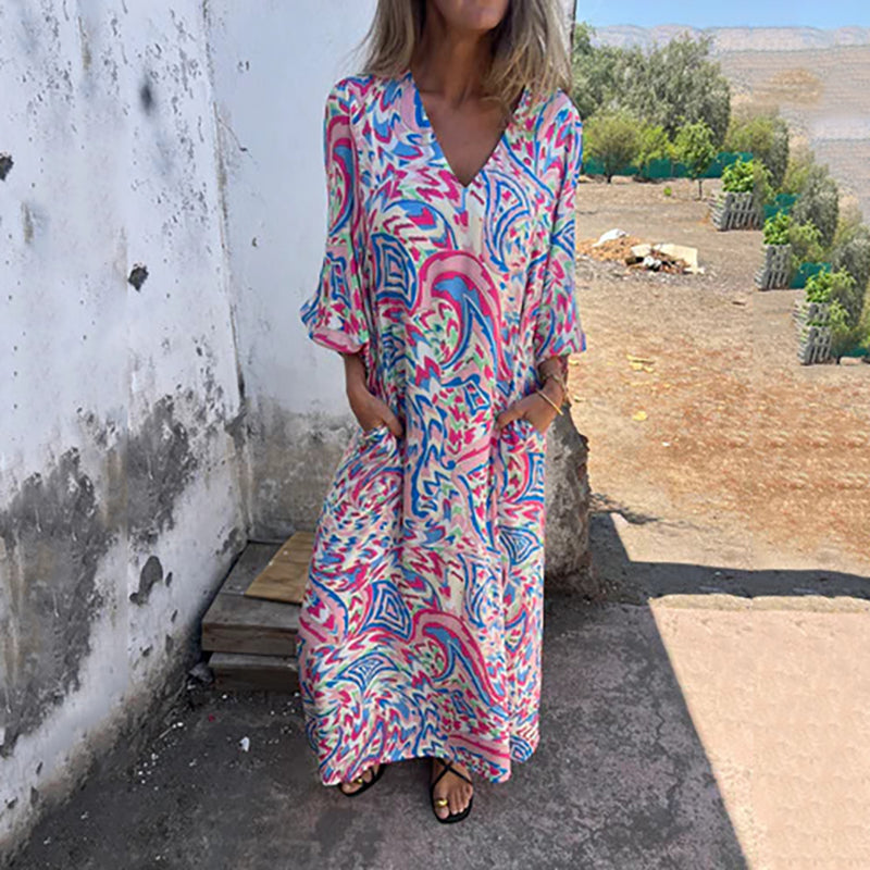 CIARA – COLOURFUL MAXI DRESS WITH POCKETS