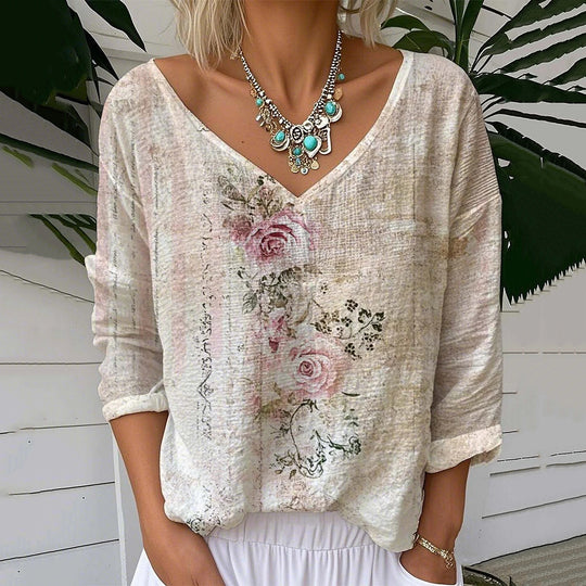ISLA – FLORAL LINEN-BLEND TOP